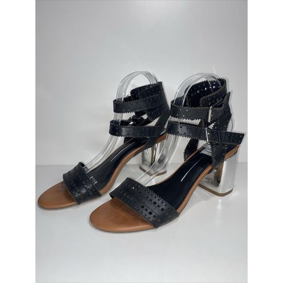 $169 DOLCE VITA ELKA Sz 8.5 Black Perforated Leather Designer Bloc Heels Sandals - Picture 11 of 12